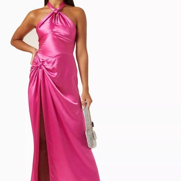 New Ronny Kobo Zadena Dress in Hot Magenta backless satin maxi pink gown